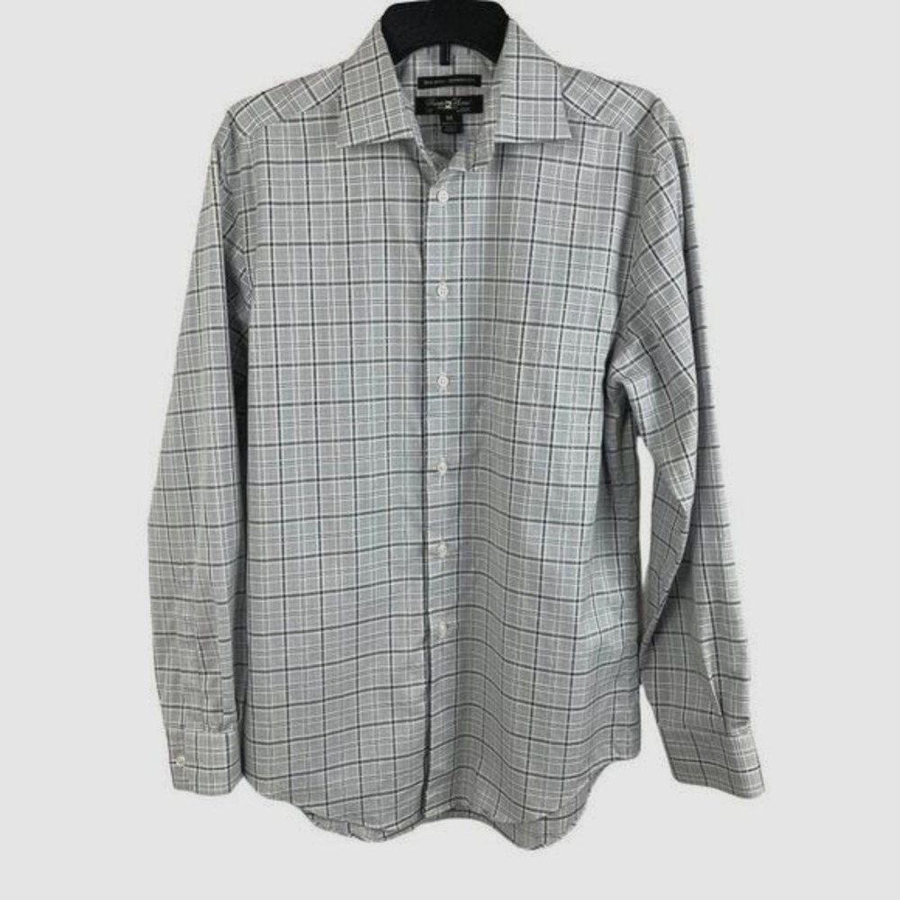 Pronto Uomo Dress Shirt Modern Fit Mens M Grey Plaid Non Iron Cotton